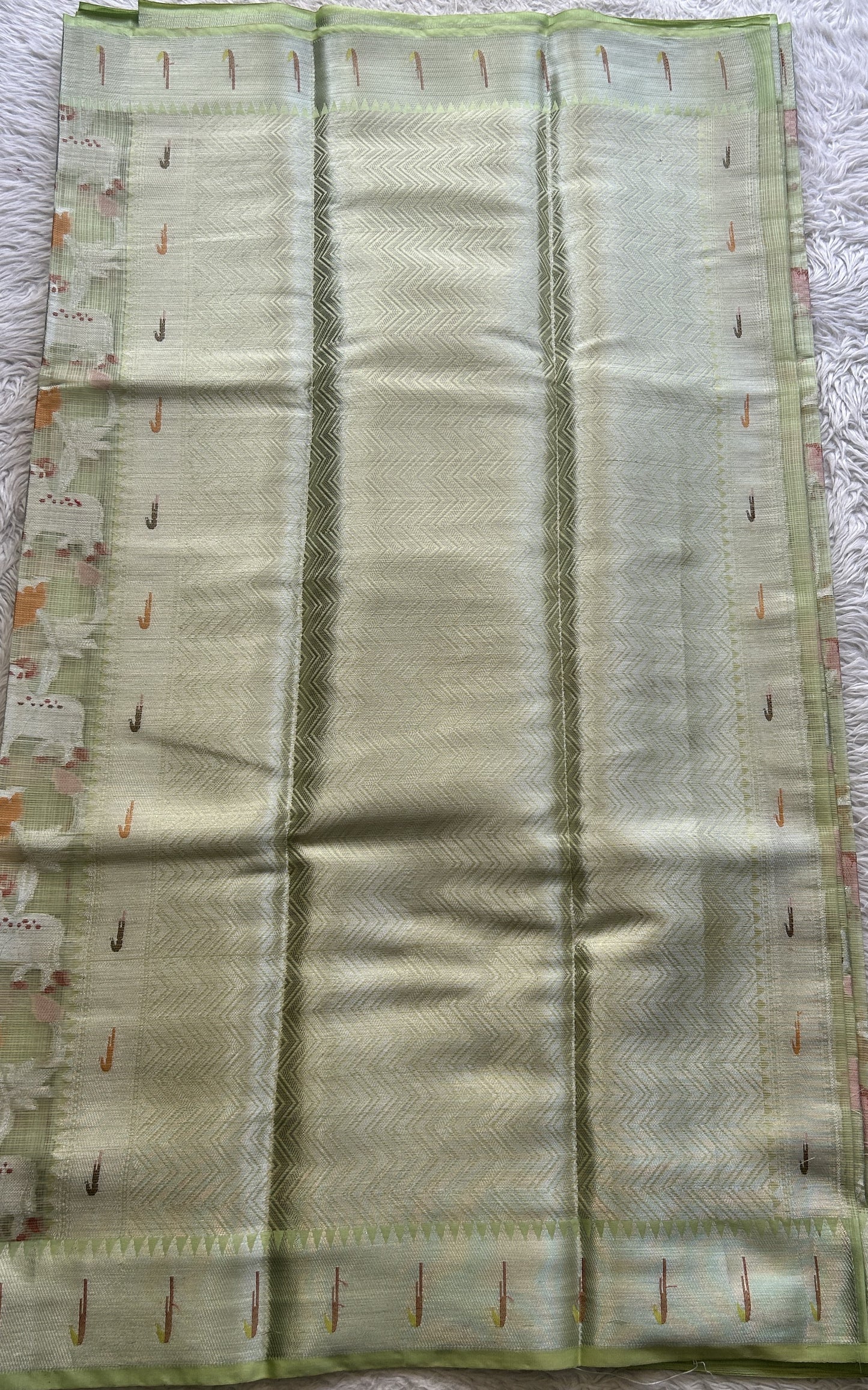 Silk kota Allover Saree Light Green colored Complemented with a Muniya Border. - Sampradaya Designer Studio
