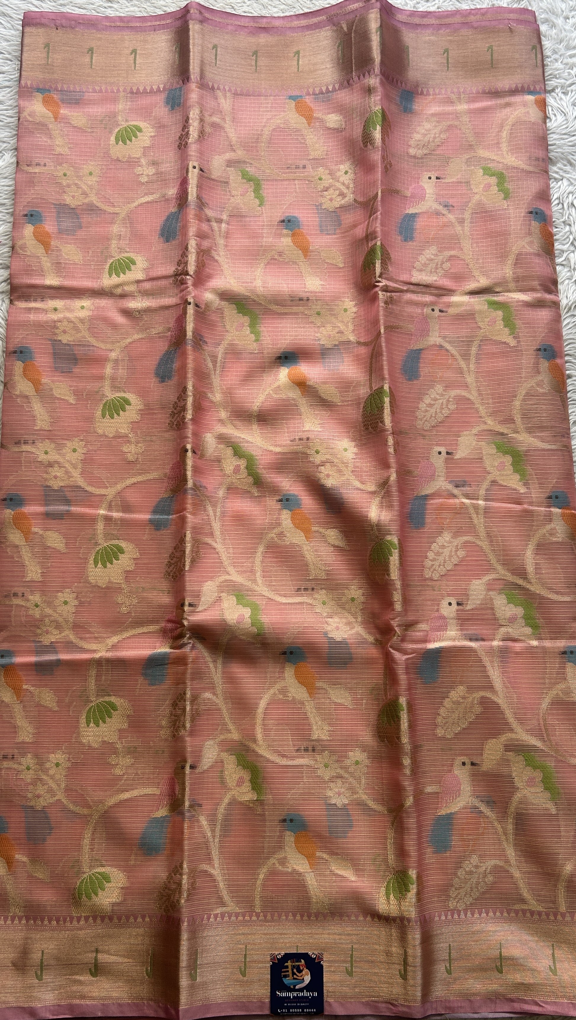 Silk kota Allover Saree Light Pink colored Complemented with a Muniya Border. - Sampradaya Designer Studio