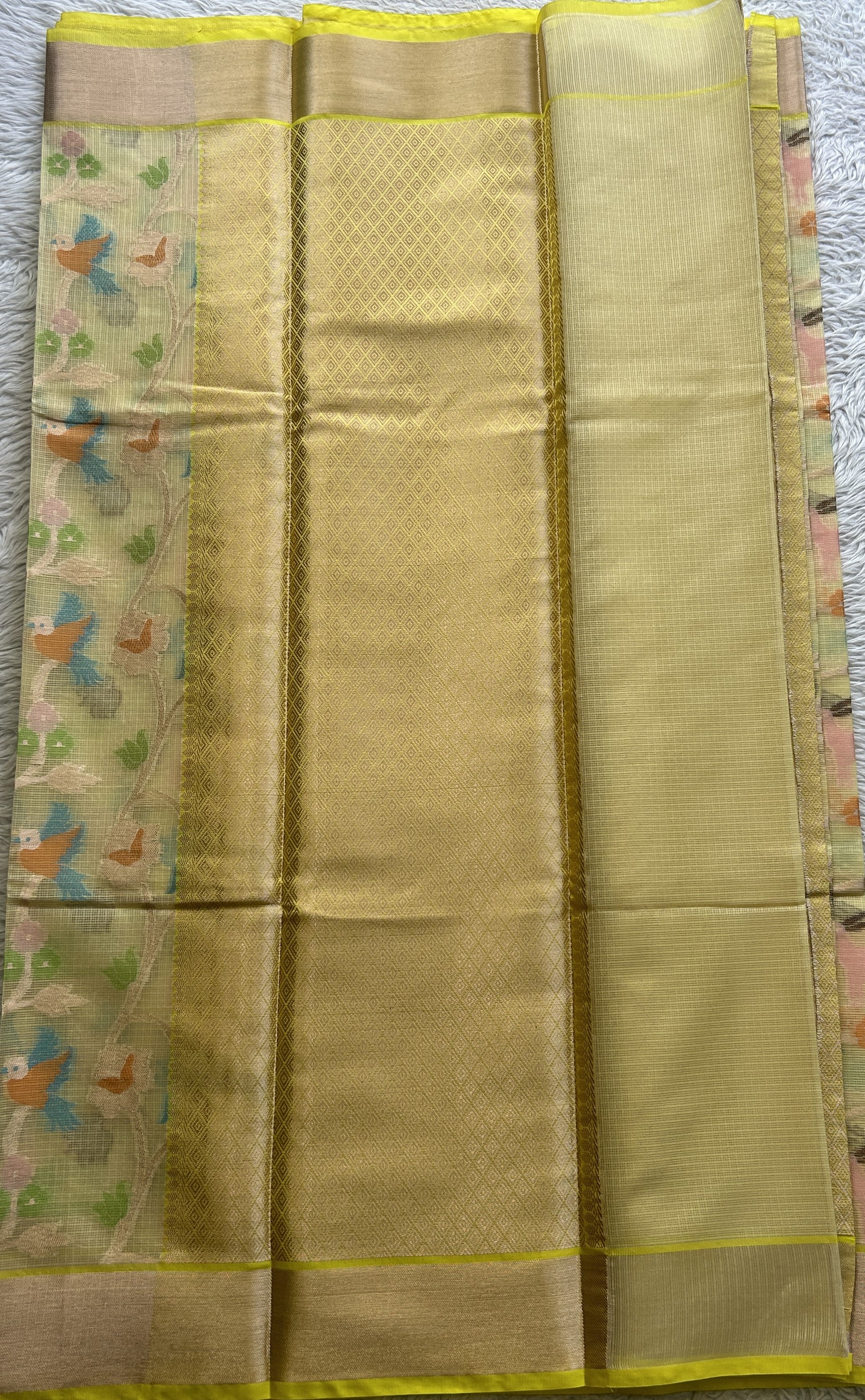 Silk kota Allover Saree Light Yellow colored Complemented with a Zari Border. - Sampradaya Designer Studio