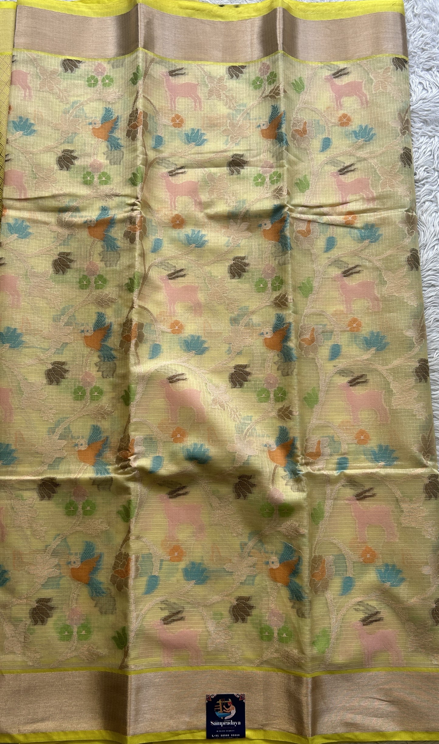 Silk kota Allover Saree Light Yellow colored Complemented with a Zari Border. - Sampradaya Designer Studio