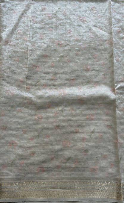 Mangalagiri Chikankari Saree Cream colored complemented with a Zari Border. - Sampradaya Designer Studio