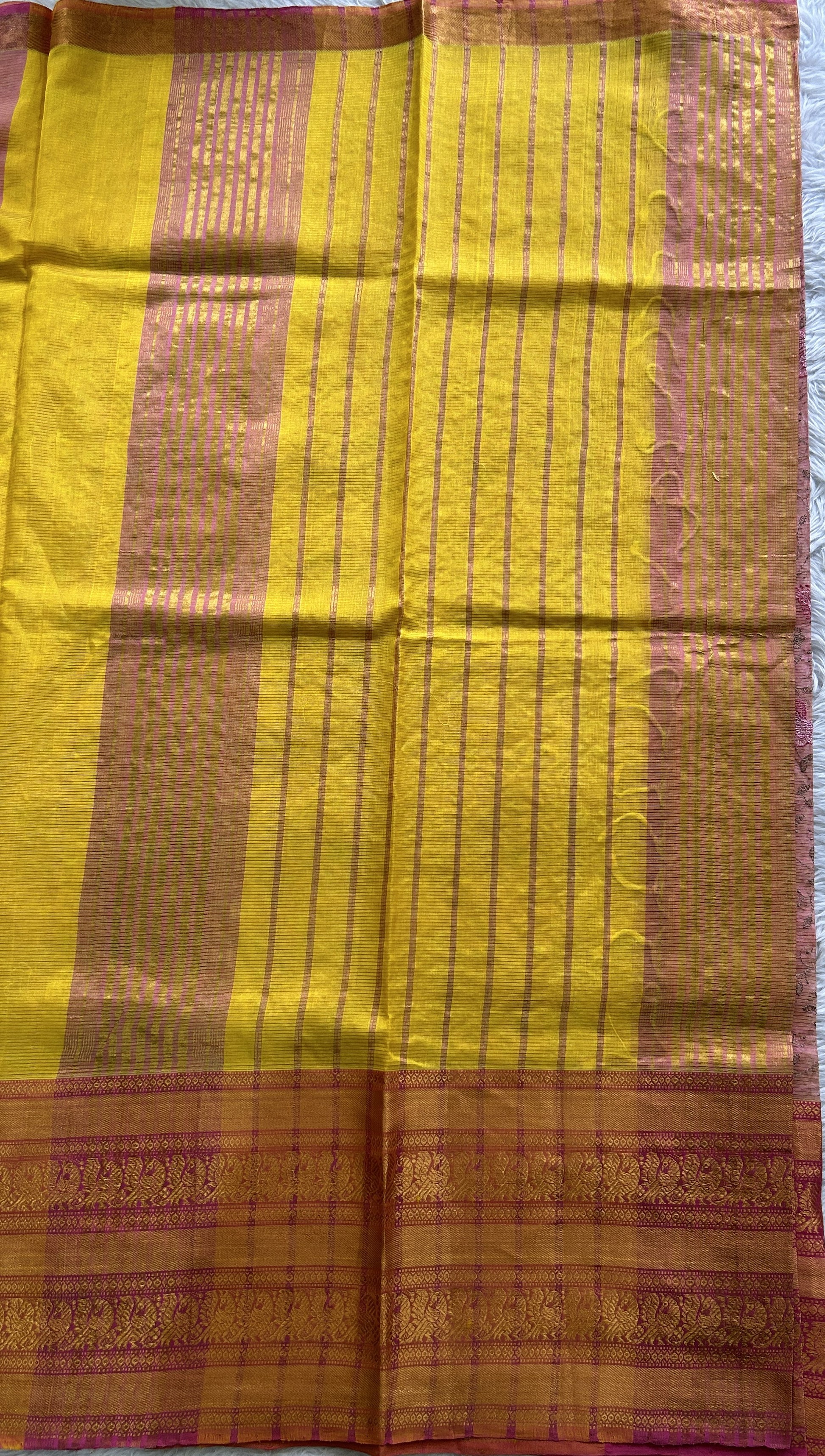 Mangalagiri Chikankari Saree Pink colored complemented with a Mangalagiri Kanchi Border. - Sampradaya Designer Studio