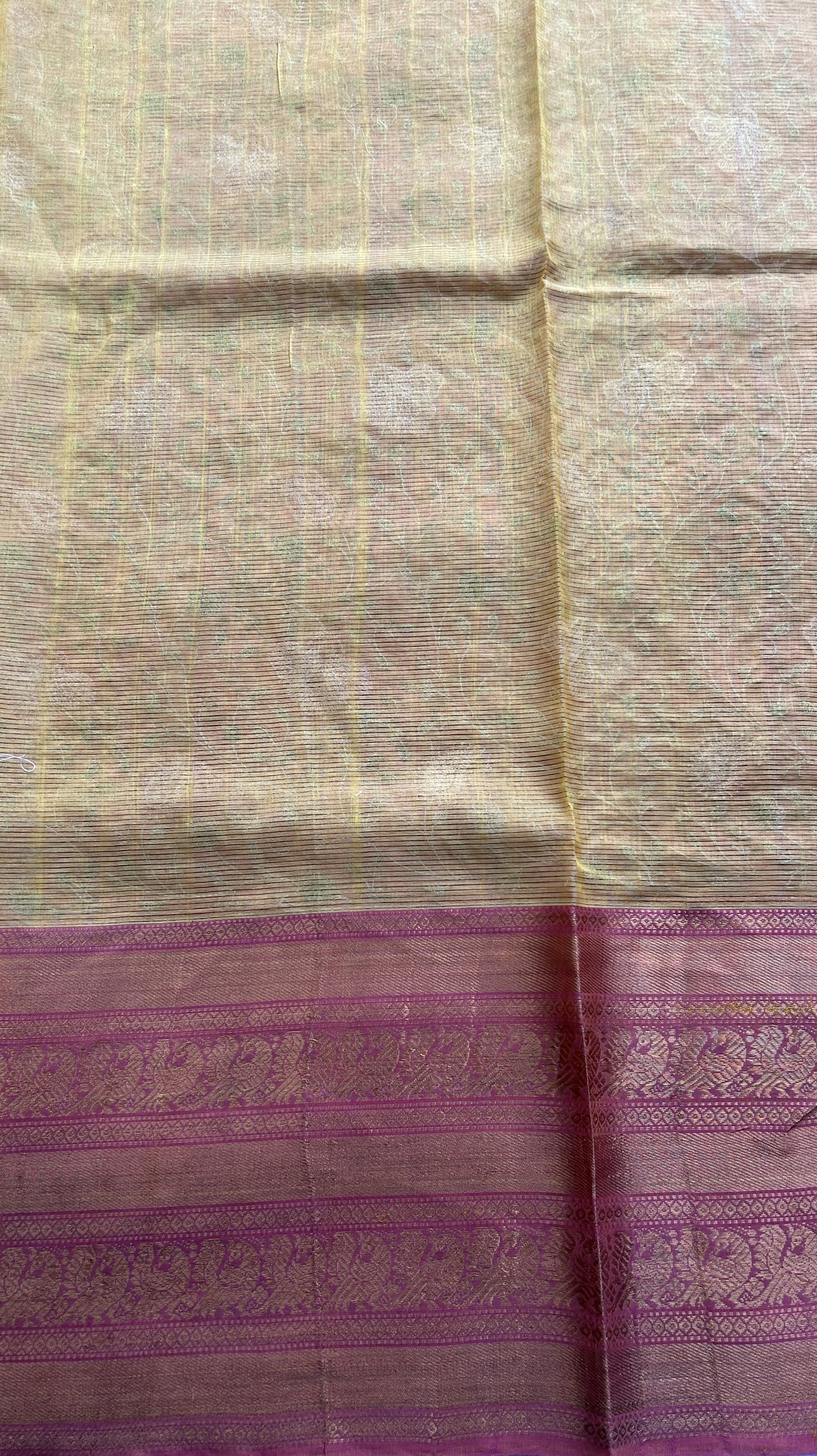 Mangalagiri Chikankari Saree Pink colored complemented with a Mangalagiri Kanchi Border. - Sampradaya Designer Studio