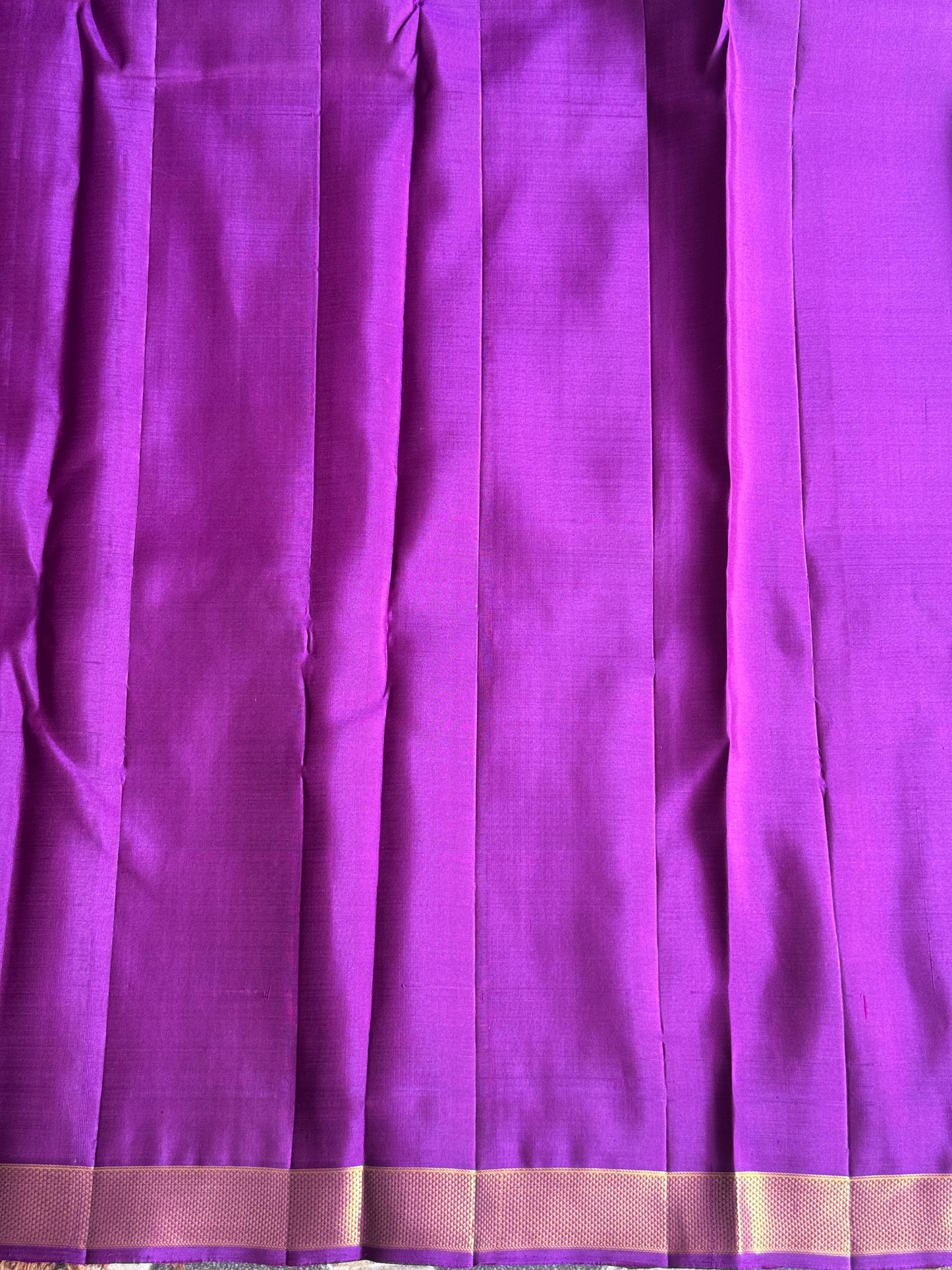 Pure Kanjivaram Silk Saree Violet Complemented with a Gold Zari Border. - Sampradaya Designer Studio