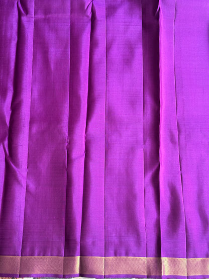 Pure Kanjivaram Silk Saree Violet Complemented with a Gold Zari Border. - Sampradaya Designer Studio