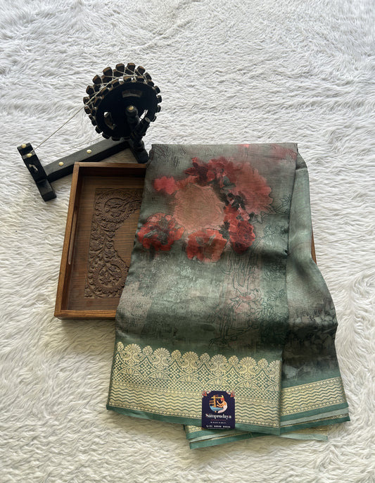 Banarasi Soft Silk Saree Dark Turquoise Green Colored Complemented with a Zari Border. - Sampradaya Designer Studio