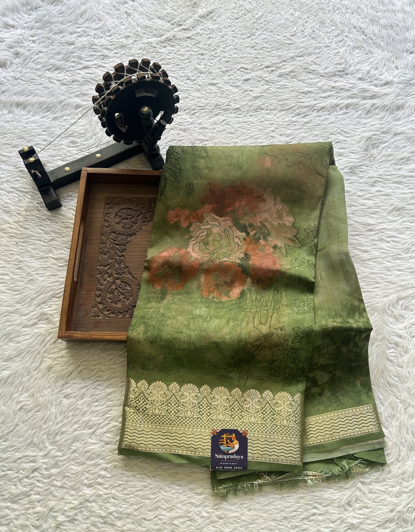 Banarasi Soft Silk Saree Pine Green Colored Complemented with a Zari Border. - Sampradaya Designer Studio
