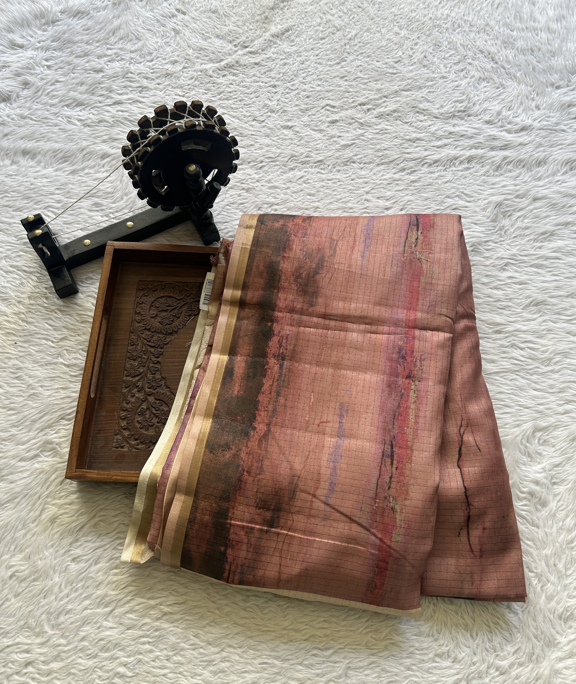 Semi Tussar Saree Rose Wood Colored complemented with a Borderless. - Sampradaya Designer Studio