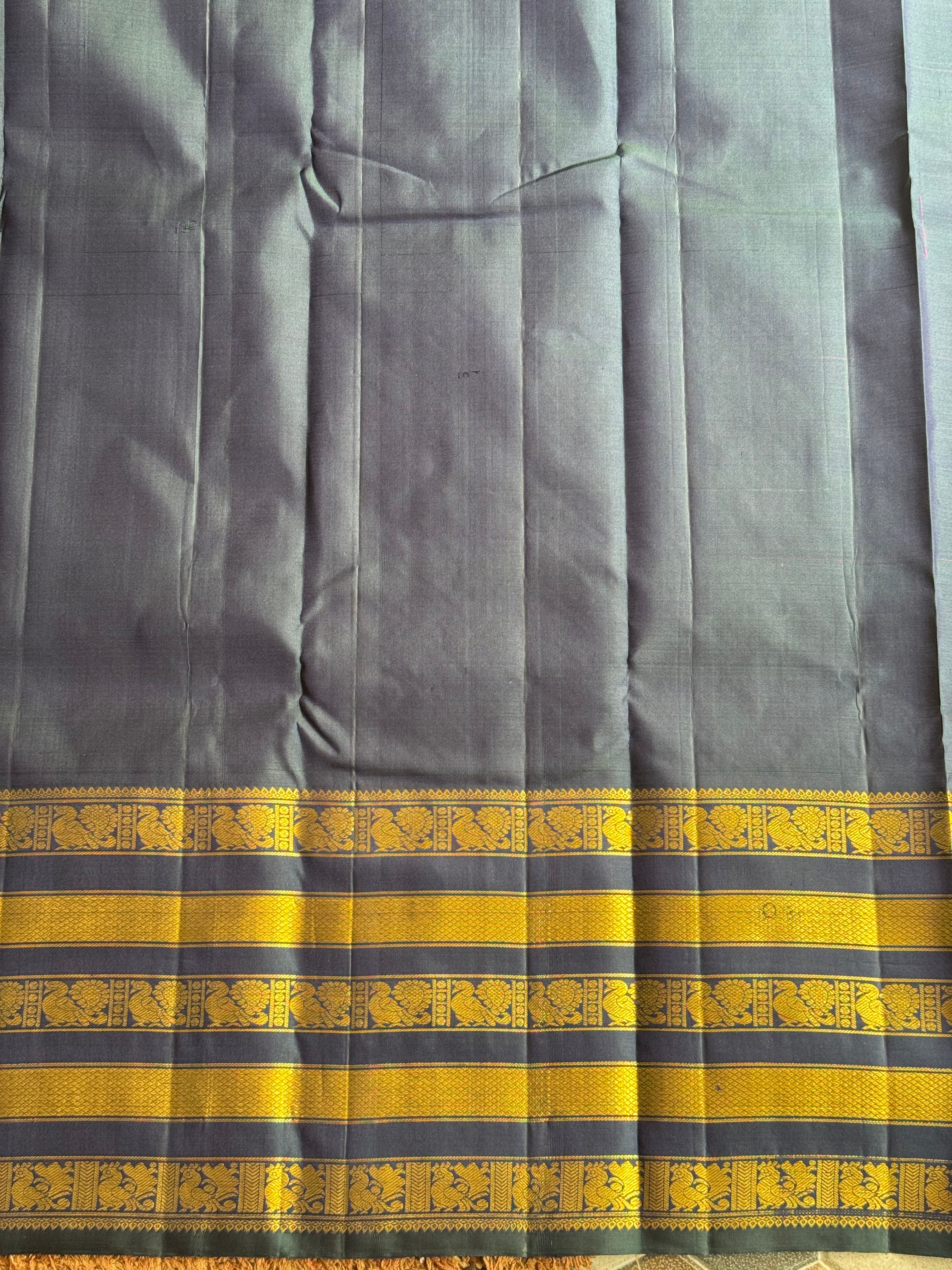 Pure Kanjivaram Silk Saree Peacock Blue Complemented with a Gold