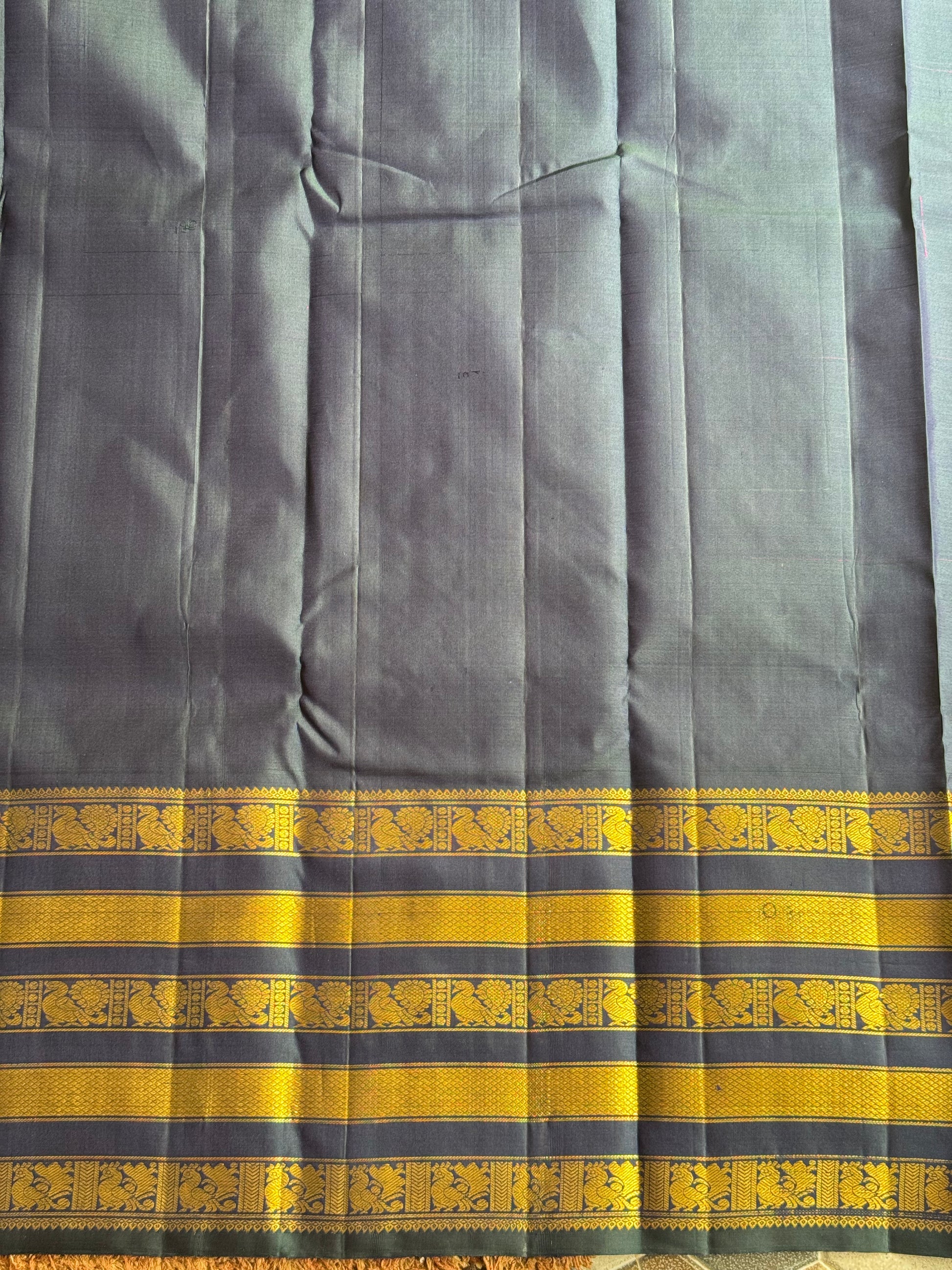 Pure Kanjivaram Silk Saree Peacock Blue Complemented with a Gold Zari Border.zw - Sampradaya Designer Studio