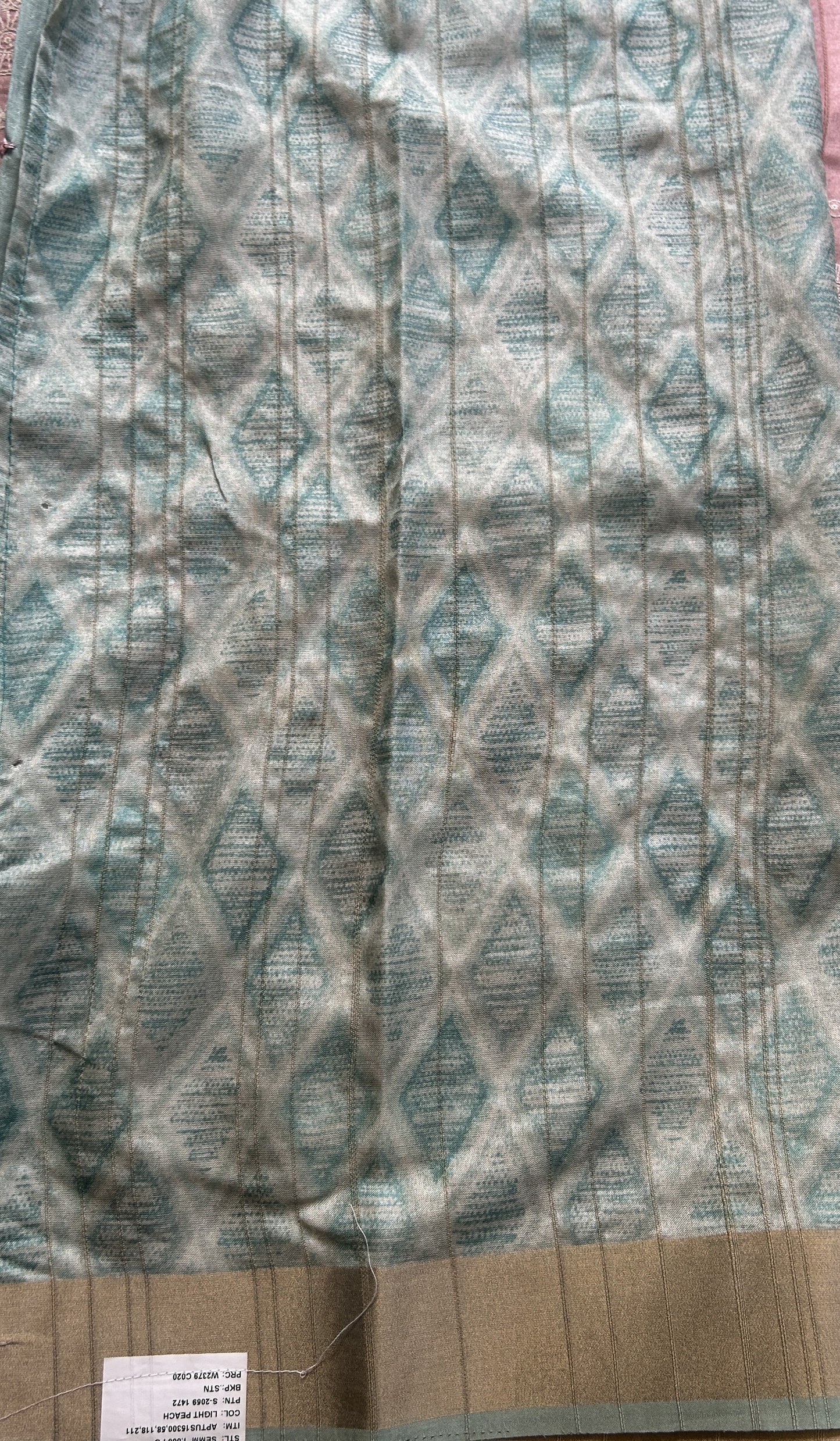 Semi Tussar Saree Baby Pink Colored complemented with a Sea Blue Zari Border. - Sampradaya Designer Studio