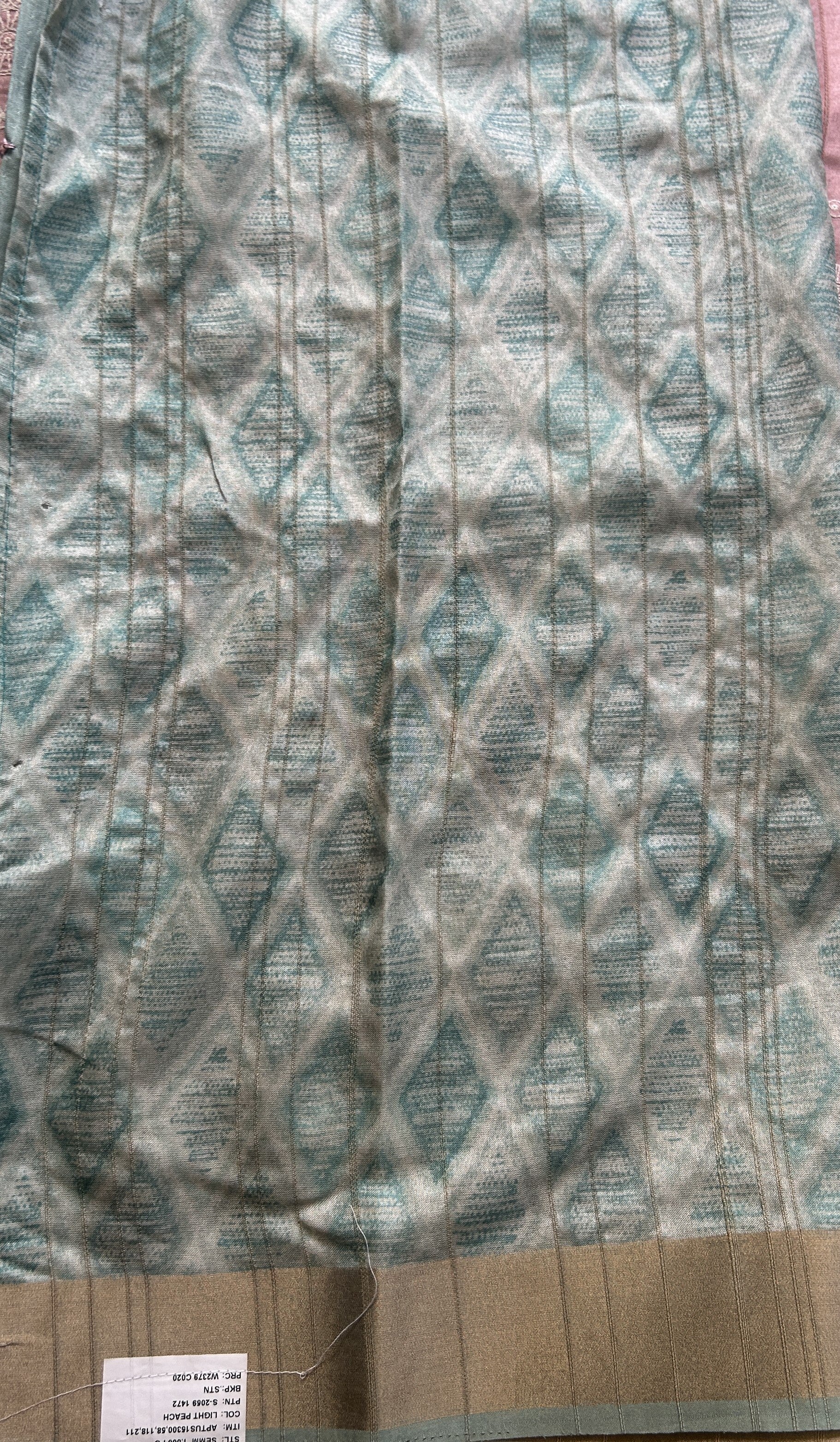 Semi Tussar Saree Baby Pink Colored complemented with a Sea Blue Zari Border. - Sampradaya Designer Studio