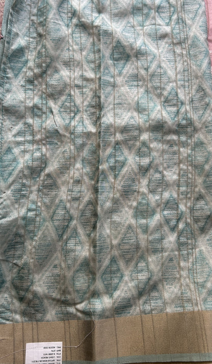 Semi Tussar Saree Baby Pink Colored complemented with a Sea Blue Zari Border. - Sampradaya Designer Studio