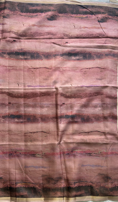 Semi Tussar Saree Rose Wood Colored complemented with a Borderless. - Sampradaya Designer Studio