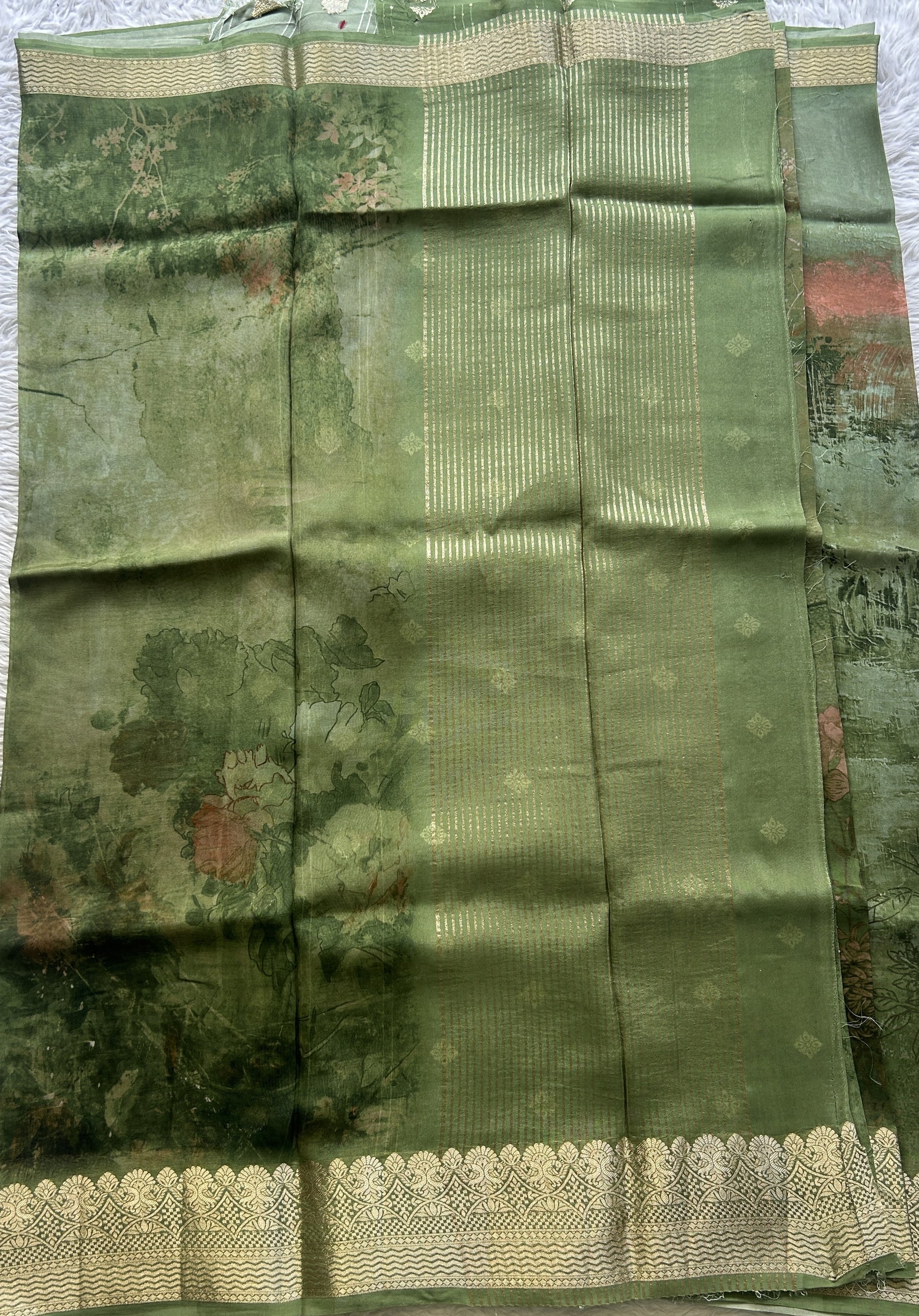 Banarasi Soft Silk Saree Pine Green Colored Complemented with a Zari Border. - Sampradaya Designer Studio