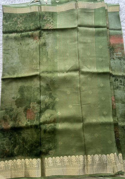 Banarasi Soft Silk Saree Pine Green Colored Complemented with a Zari Border. - Sampradaya Designer Studio