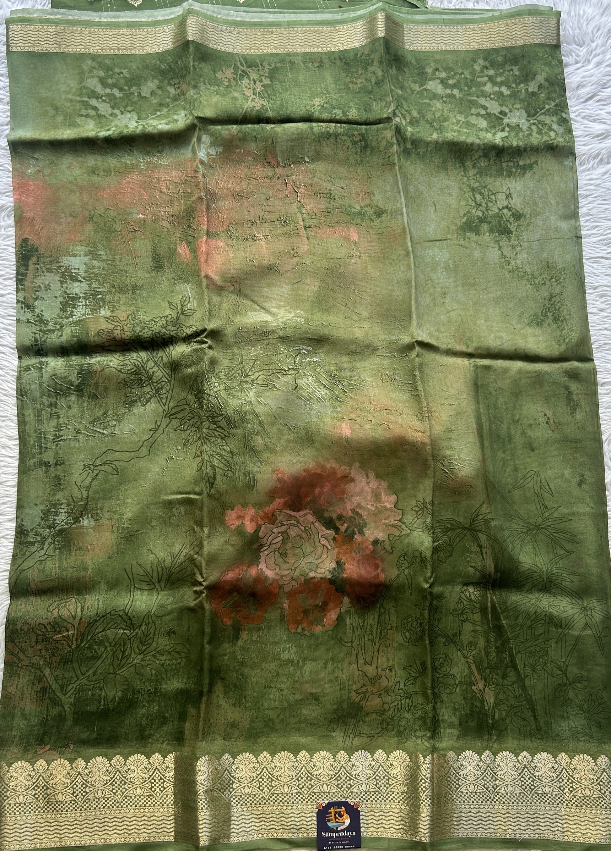 Banarasi Soft Silk Saree Pine Green Colored Complemented with a Zari Border. - Sampradaya Designer Studio