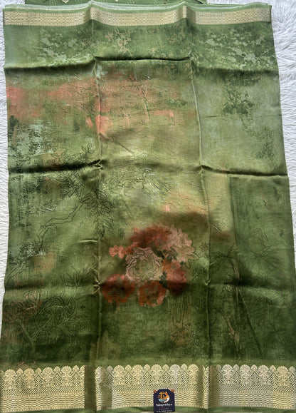 Banarasi Soft Silk Saree Pine Green Colored Complemented with a Zari Border. - Sampradaya Designer Studio