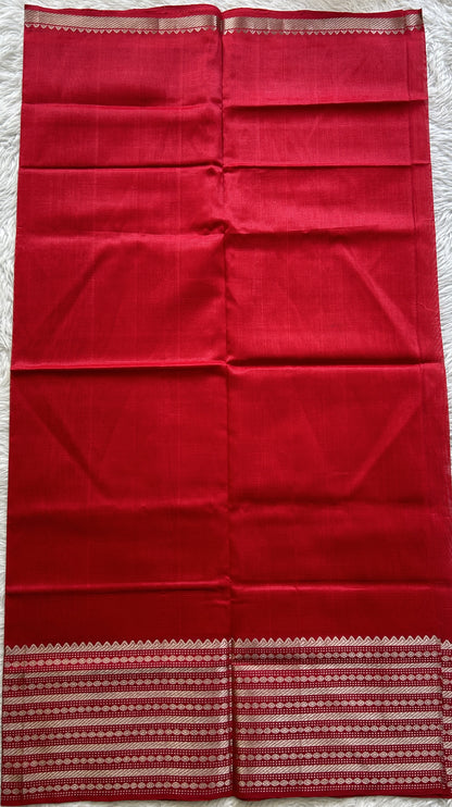 Pure Mangalagiri Pattu Dress Material Red Colored Paired with a Gray Color Digital Print Dupatta - Sampradaya Designer Studio