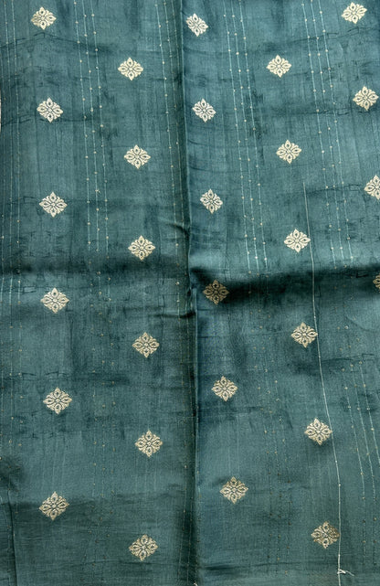 Banarasi Soft Silk Saree Teal Blue Colored Complemented with a Zari Border. - Sampradaya Designer Studio