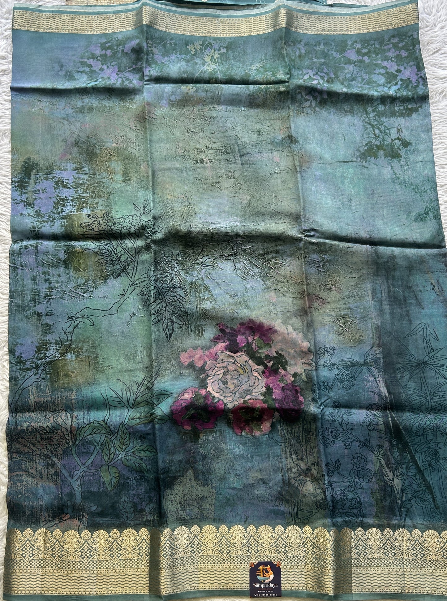 Banarasi Soft Silk Saree Teal Blue Colored Complemented with a Zari Border. - Sampradaya Designer Studio