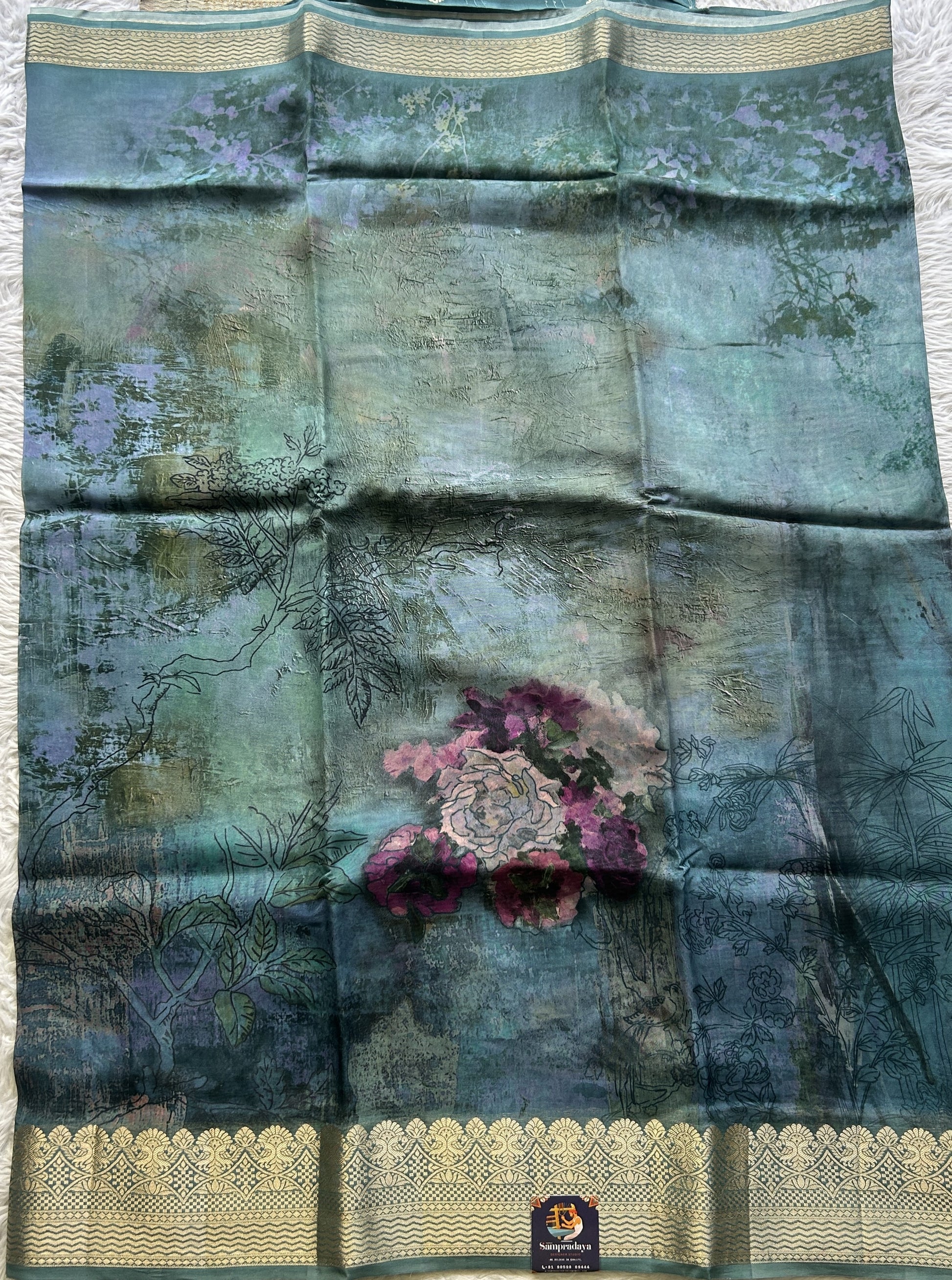 Banarasi Soft Silk Saree Teal Blue Colored Complemented with a Zari Border. - Sampradaya Designer Studio