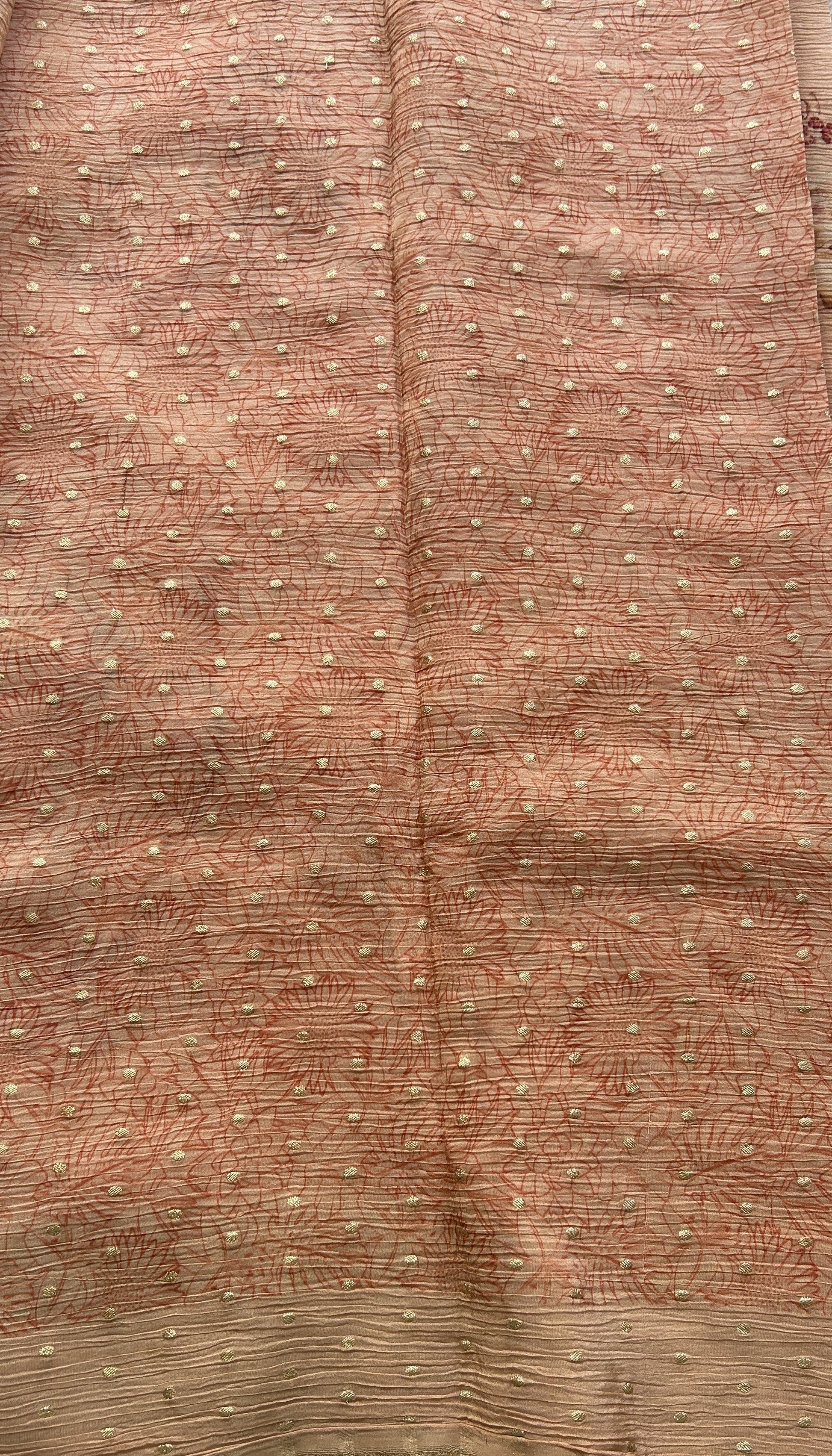 Banarasi Fancy Crushed Saree Light Peach Colored Complemented with a Zari Border. - Sampradaya Designer Studio