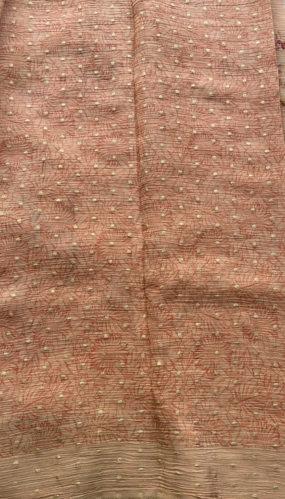 Banarasi Fancy Crushed Saree Light Peach Colored Complemented with a Zari Border. - Sampradaya Designer Studio