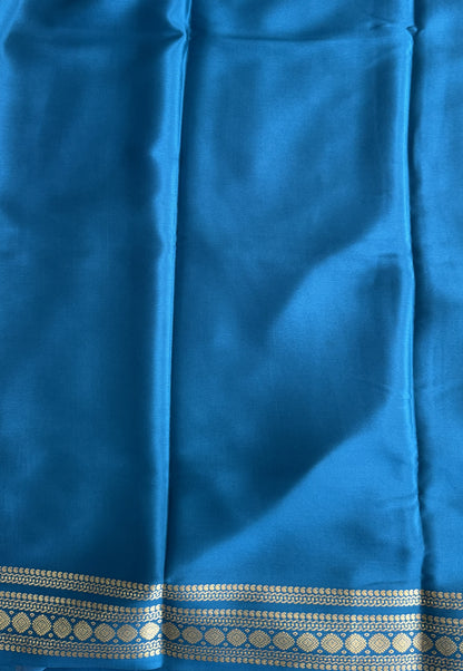 Sea Green Mysore Crepe Silk Saree with Silver Zari Border | Pure Handloom | Silk Mark Certified