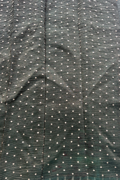 Banarasi Fancy Crushed Saree Bottle Green Colored Complemented with a Zari Border. - Sampradaya Designer Studio