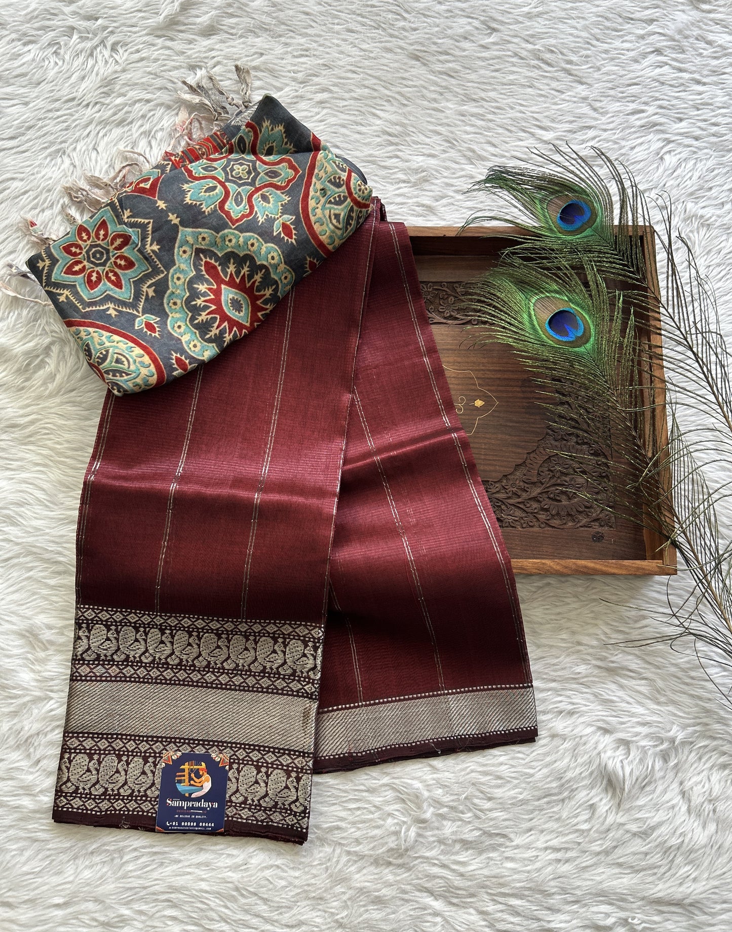Pure Mangalagiri Pattu Dress Material Brown Colored Paired with a Gray Color Digital Print Dupatta - Sampradaya Designer Studio