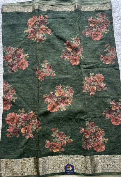 Banarasi Fancy Crushed Saree Bottle Green Colored Complemented with a Zari Border. - Sampradaya Designer Studio