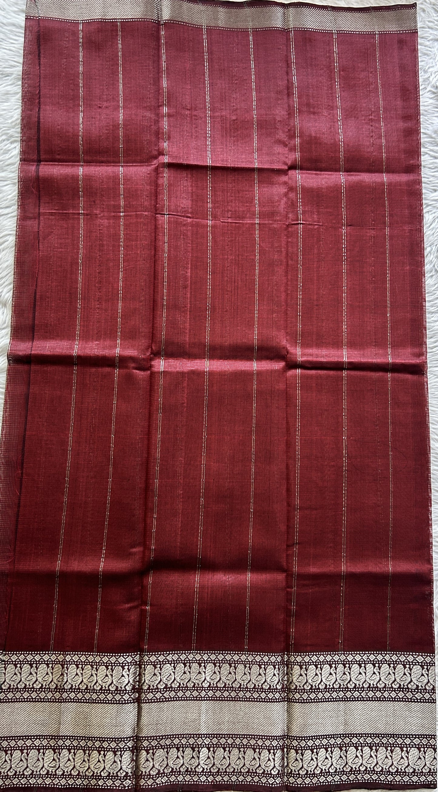 Pure Mangalagiri Pattu Dress Material Brown Colored Paired with a Gray Color Digital Print Dupatta - Sampradaya Designer Studio