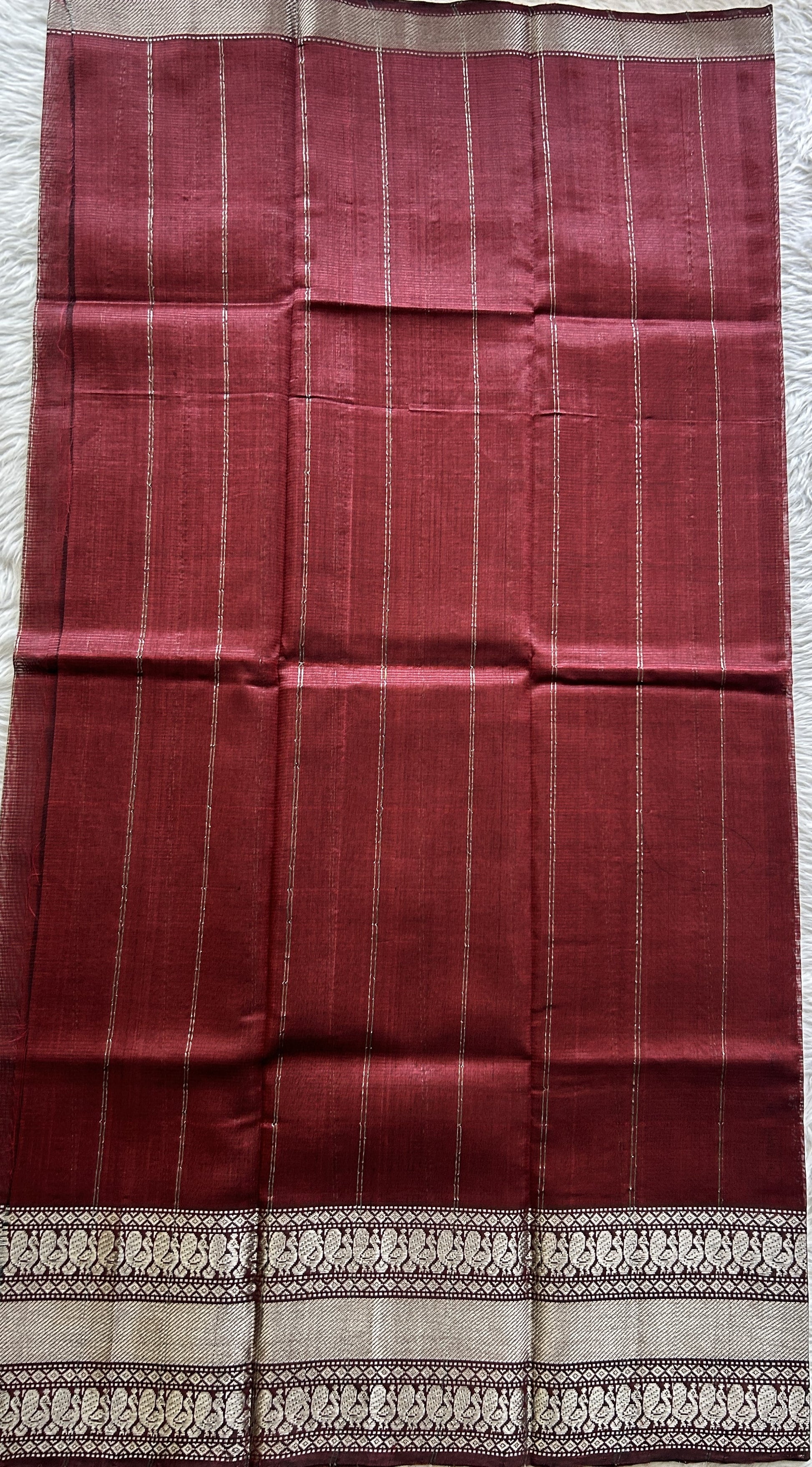 Pure Mangalagiri Pattu Dress Material Brown Colored Paired with a Gray Color Digital Print Dupatta - Sampradaya Designer Studio
