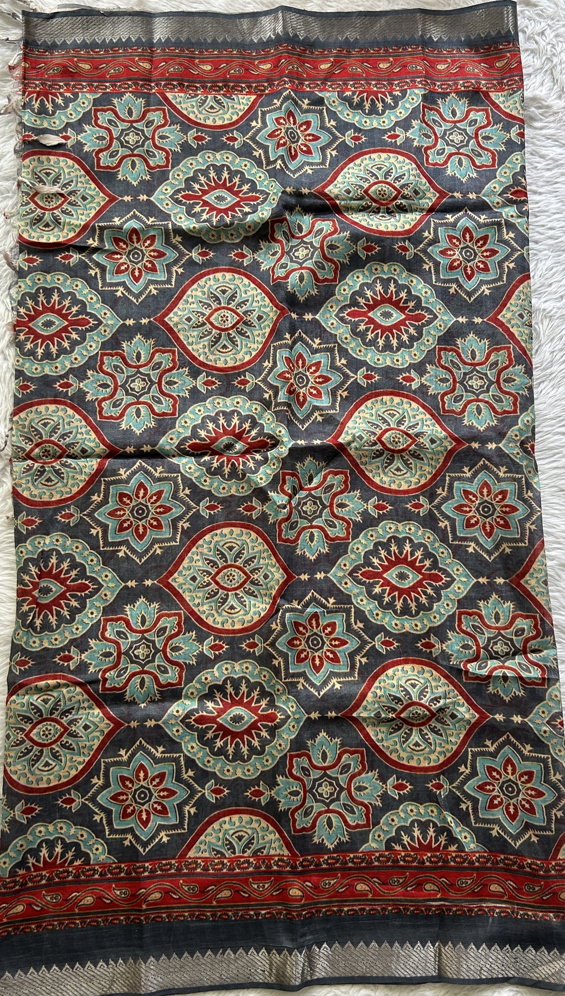 Pure Mangalagiri Pattu Dress Material Brown Colored Paired with a Gray Color Digital Print Dupatta - Sampradaya Designer Studio