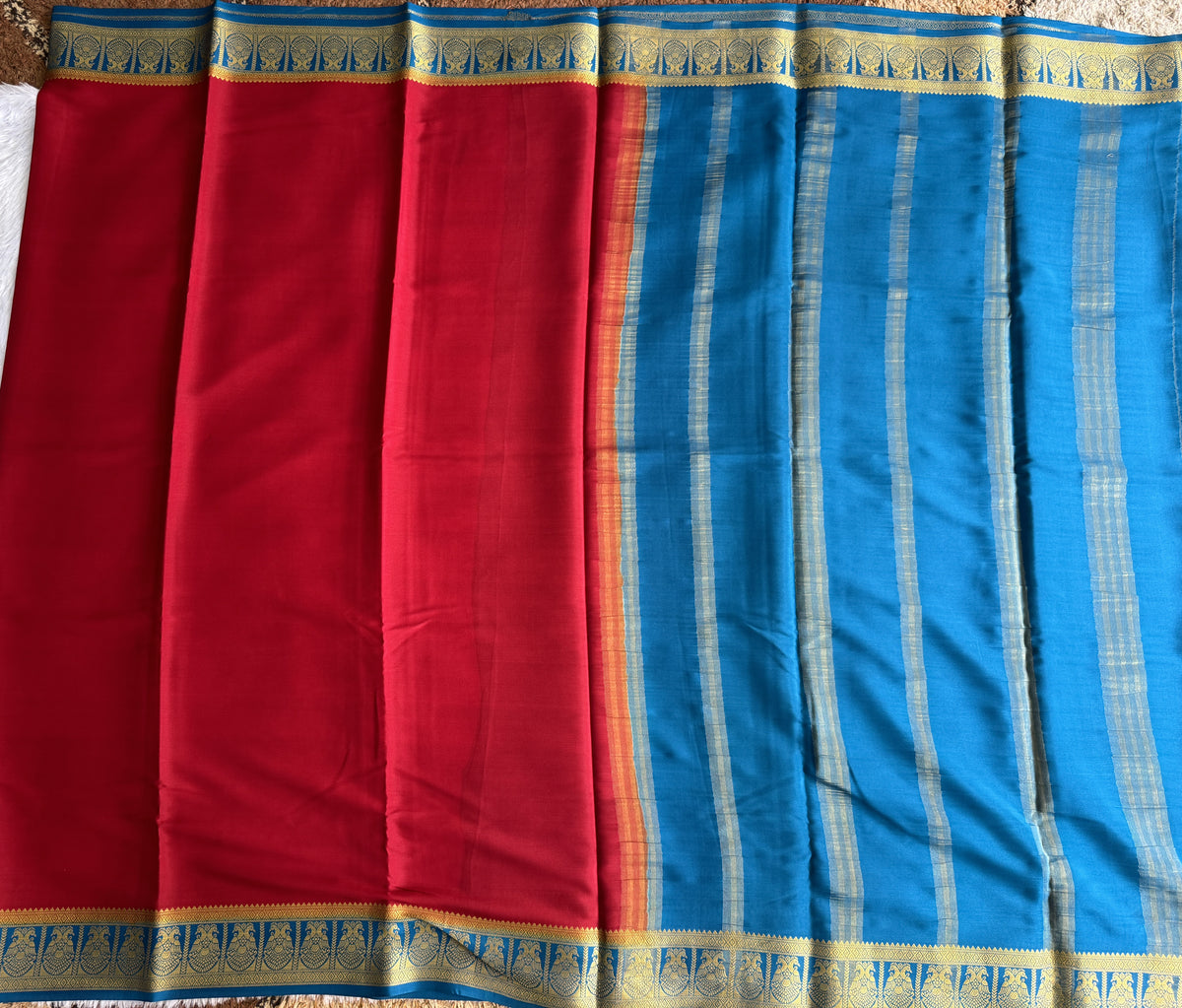 Maroon Mysore Crepe Silk Saree with Silver Zari Border | Pure Handloom | Silk Mark Certified