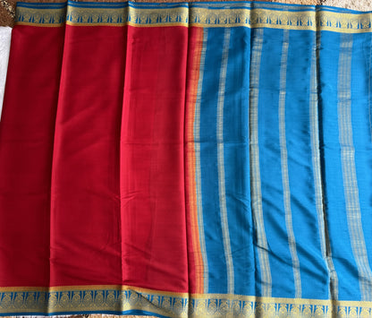 Maroon Mysore Crepe Silk Saree with Silver Zari Border | Pure Handloom | Silk Mark Certified