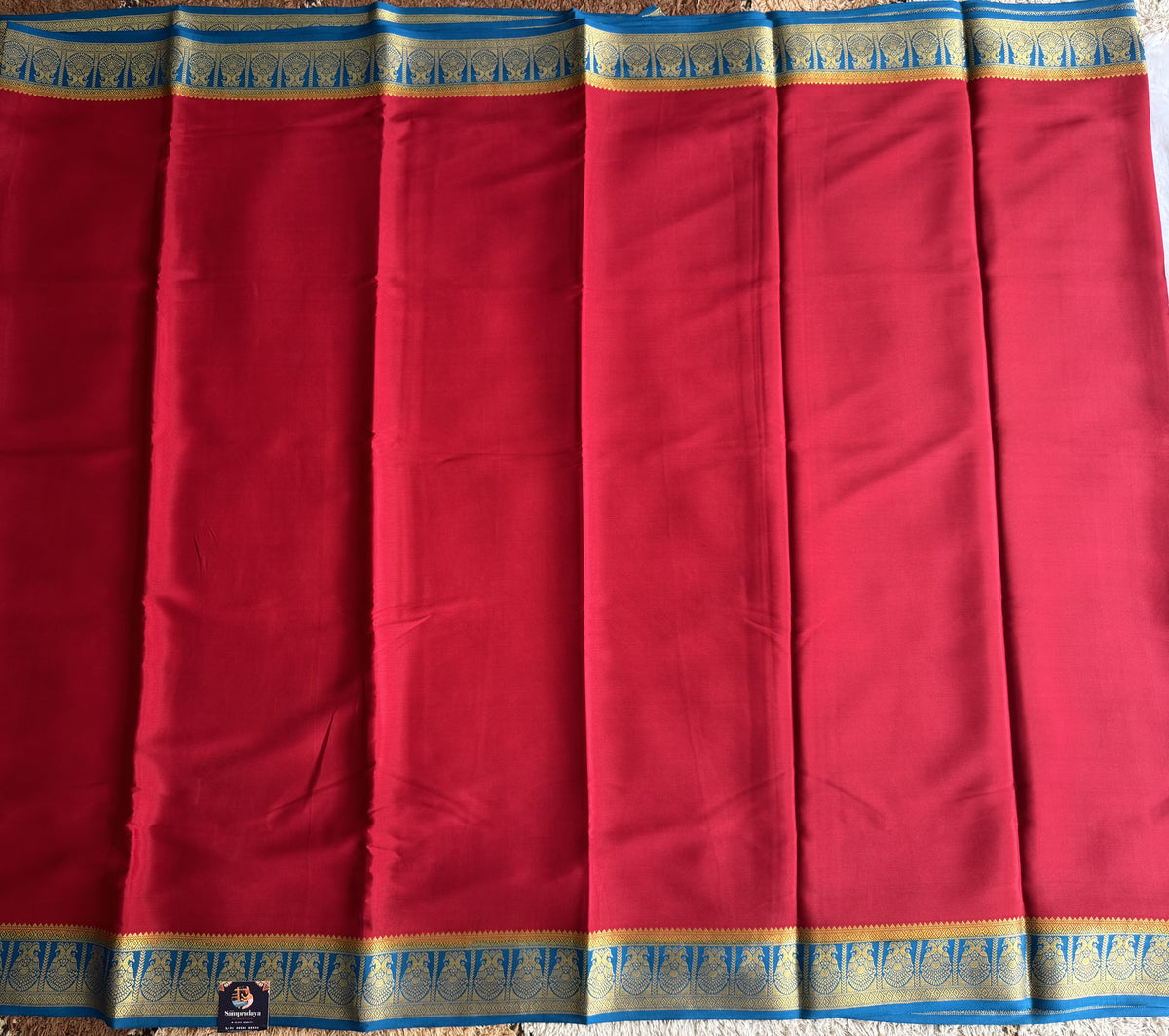 Maroon Mysore Crepe Silk Saree with Silver Zari Border | Pure Handloom | Silk Mark Certified