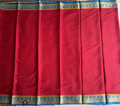 Maroon Mysore Crepe Silk Saree with Silver Zari Border | Pure Handloom | Silk Mark Certified