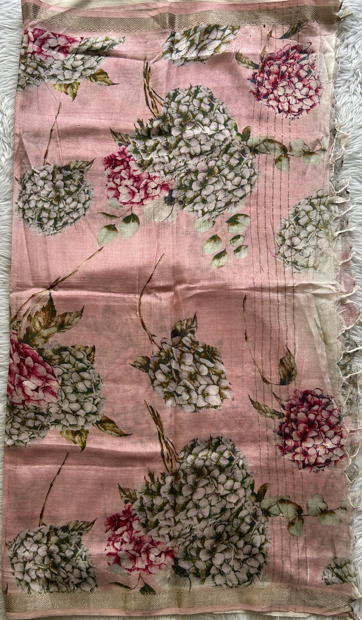 Pure Mangalagiri Pattu Dress Material Dark Pink Colored Paired with a Baby Pink Color Floral Dupatta - Sampradaya Designer Studio