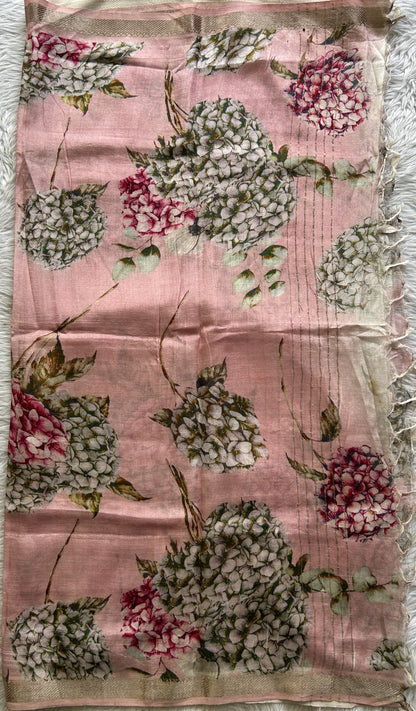 Pure Mangalagiri Pattu Dress Material Dark Pink Colored Paired with a Baby Pink Color Floral Dupatta - Sampradaya Designer Studio