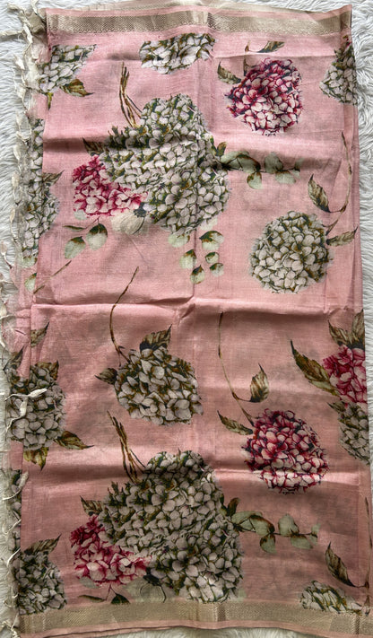 Pure Mangalagiri Pattu Dress Material Dark Pink Colored Paired with a Baby Pink Color Floral Dupatta - Sampradaya Designer Studio