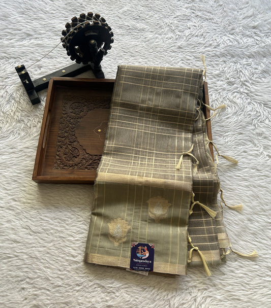 Tissue Silk kota Saree Ash colored Complemented with a Buti Border. - Sampradaya Designer Studio