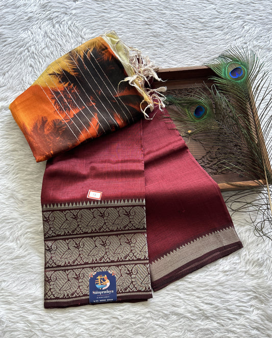 Pure Mangalagiri Pattu Dress Material Magenta Pink Colored Paired with a Coral Color Digital Print Dupatta - Sampradaya Designer Studio