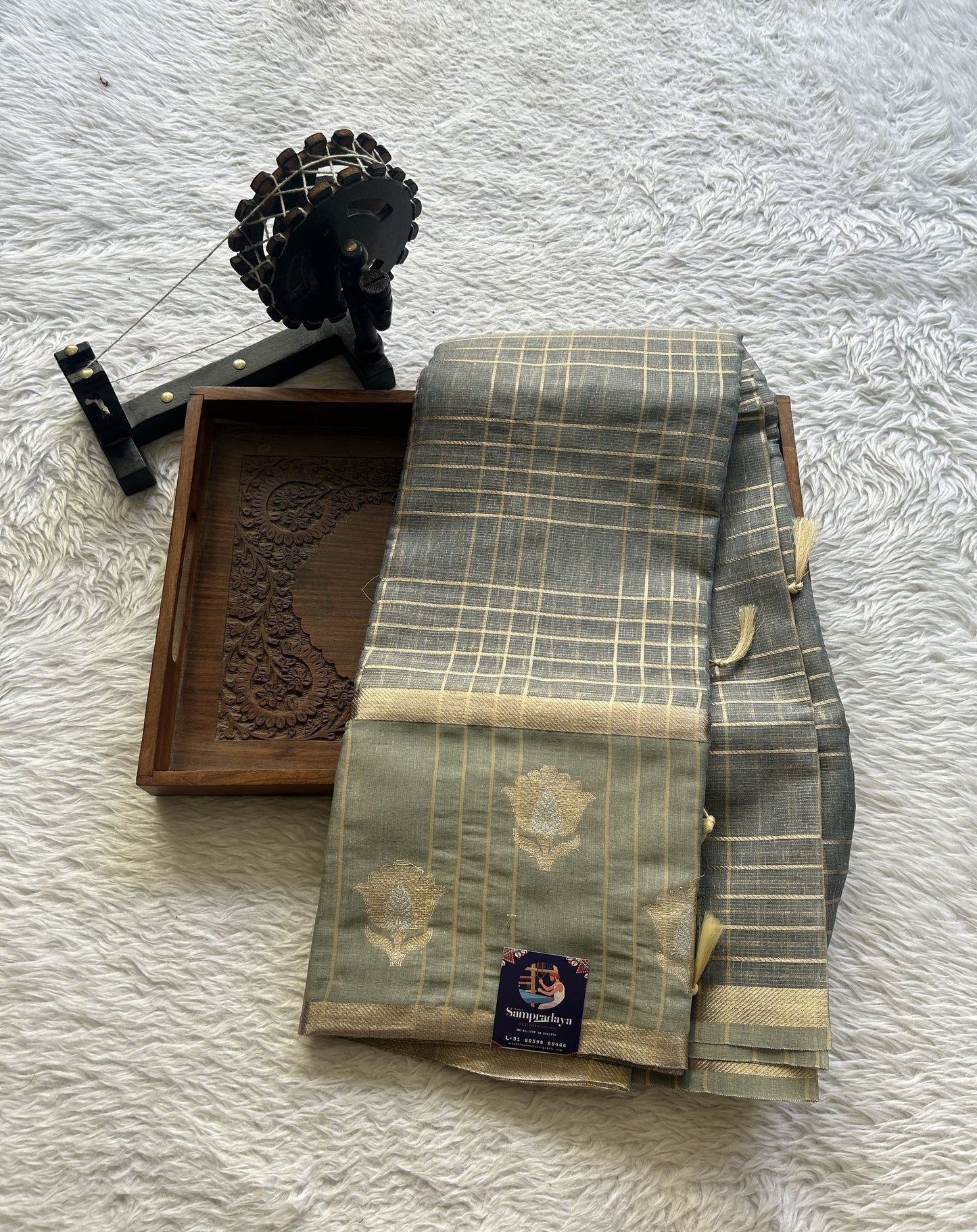 Tissue Silk kota Saree Navy Blue colored Complemented with a Buti Border. - Sampradaya Designer Studio