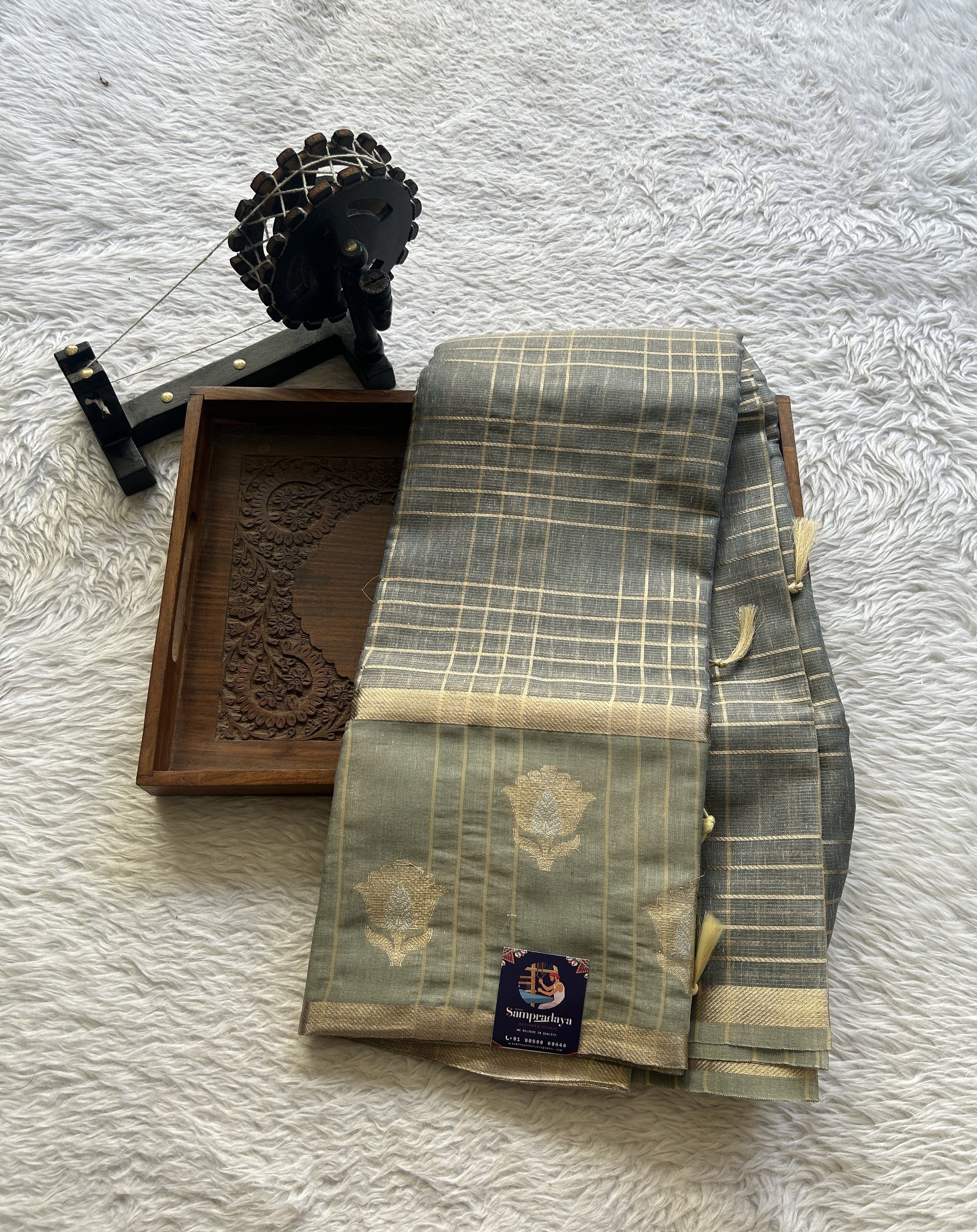 Tissue Silk kota Saree Navy Blue colored Complemented with a Buti Border. - Sampradaya Designer Studio