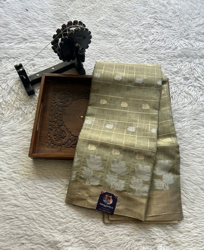 Tissue Silk kota Saree Olive Green colored Complemented with a Buti Border. - Sampradaya Designer Studio