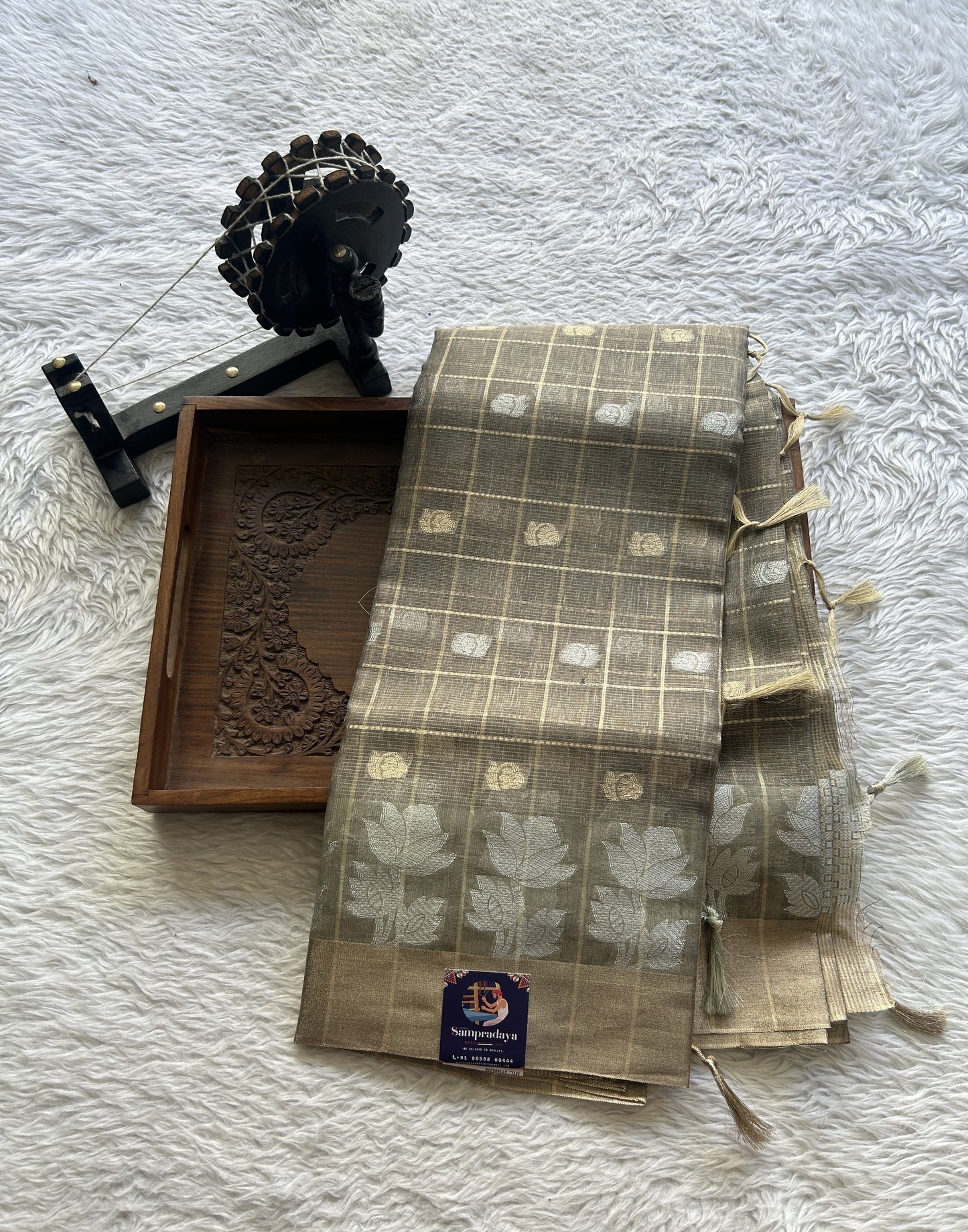 Tissue Silk kota Saree Brown colored Complemented with a Buti Border. - Sampradaya Designer Studio