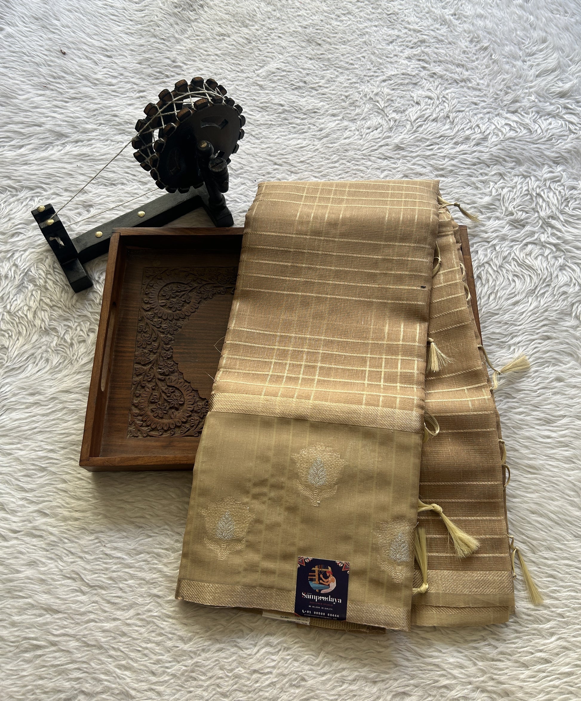 Tissue Silk kota Saree Gold colored Complemented with a Buti Border. - Sampradaya Designer Studio