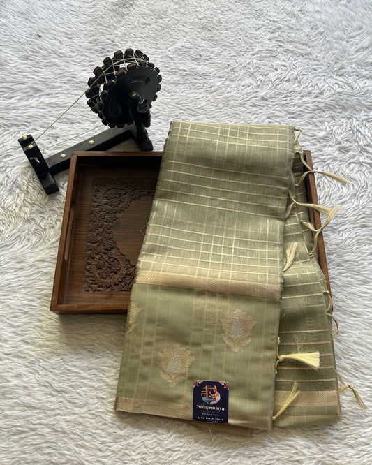 Tissue Silk kota Saree Green colored Complemented with a Buti Border. - Sampradaya Designer Studio